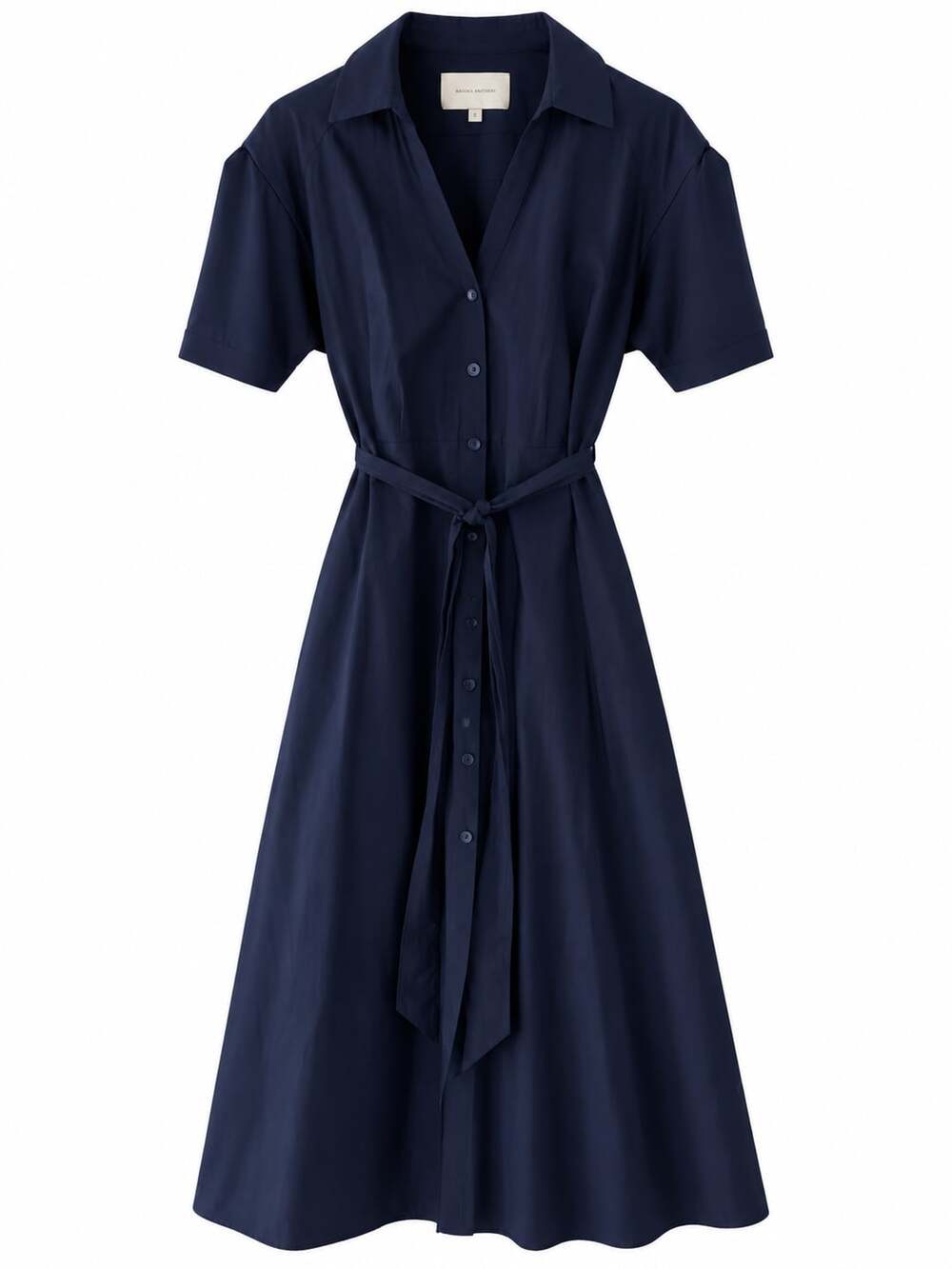 Brochu Walker Shirt Dress Size S Navy Blue Cotton Poplin Belted